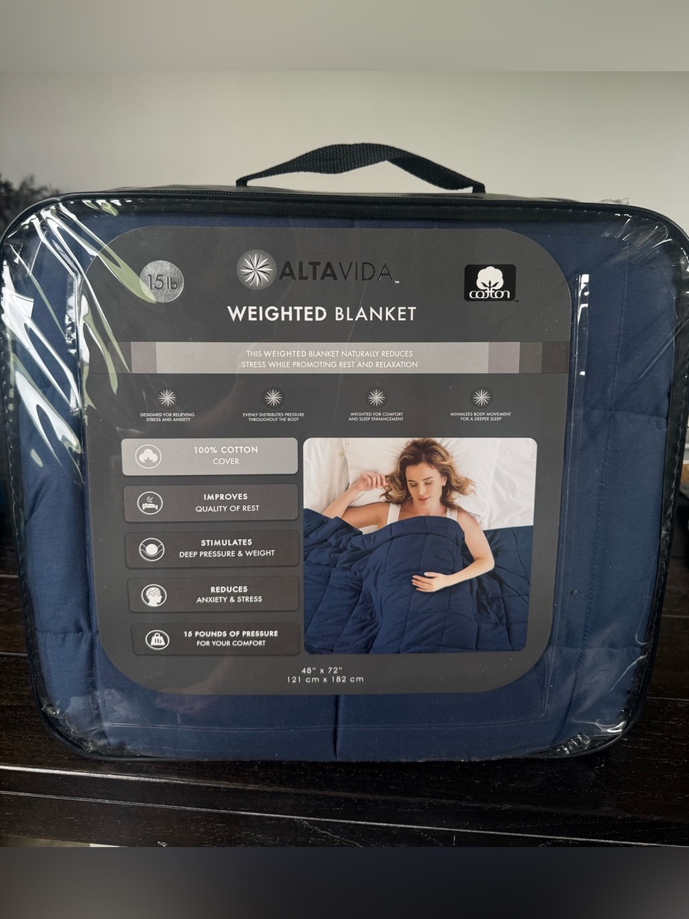 AltaVida 15 lb Weighted Blanket - Navy Blue - 100% Cotton